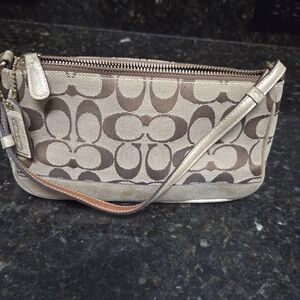 Coach Beige and Brown Signature Clutch Vintage Y2K
